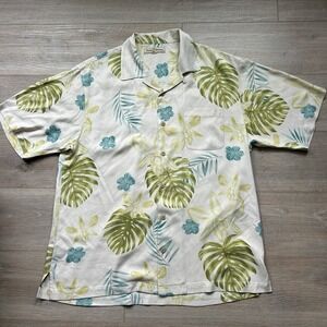 Tommy‎ Bahama Ivory Silk Hawaiian Camp Floral Loop Collar Men's Large